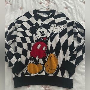Disney Black and White Checkered Mickey Mouse Sweater Size XL